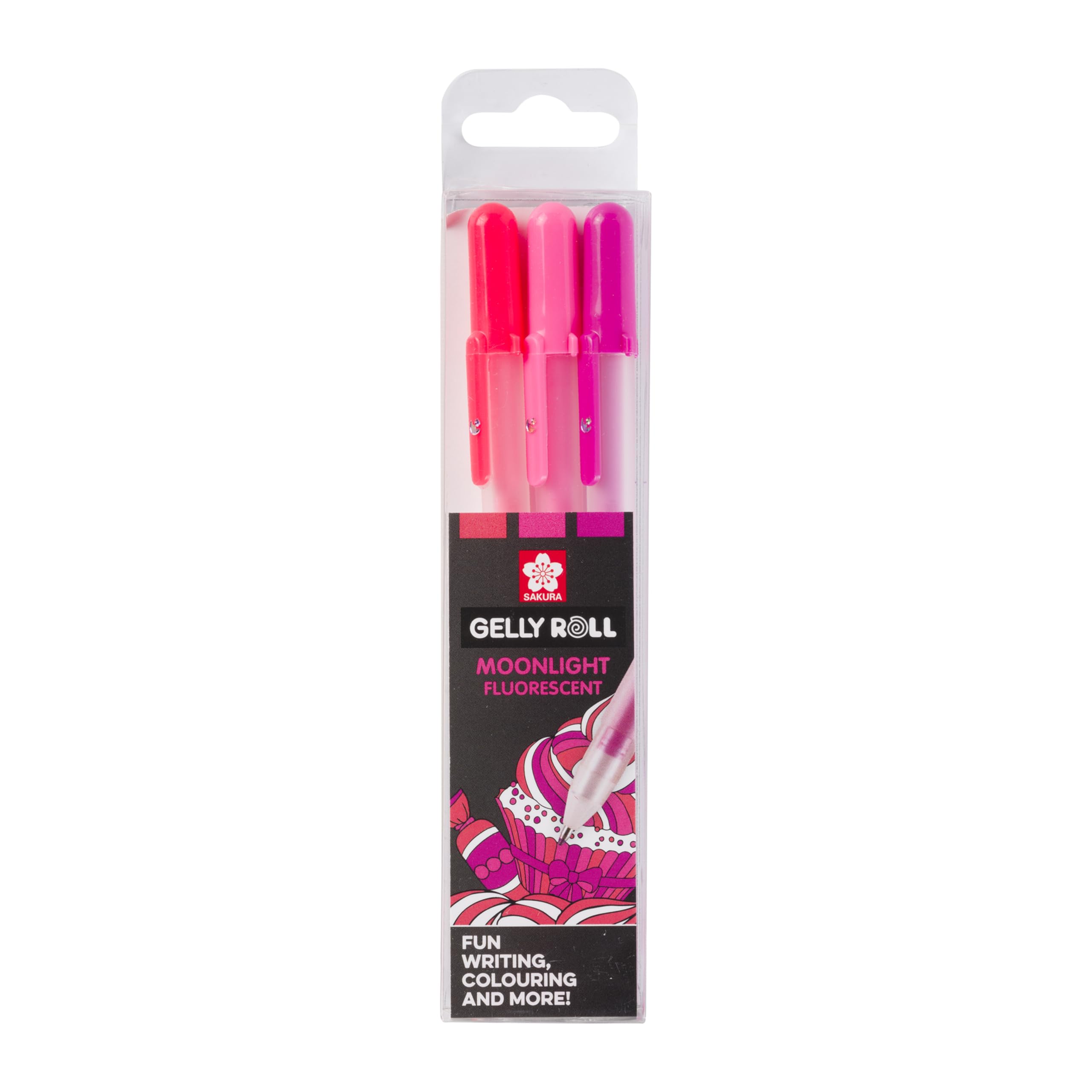 SAKURA Gelly Roll Moonlight - 3-Colour Set Sweets - Fluorescent Gel Pens - Pink, Vermillion, Rose - Bright & Vivid Ink