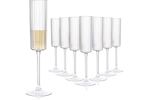 Joyido 36 Pack Clear Plastic Champagne Flutes - 6oz Ribbed Disposable Champagne Glasses - Clear Vintage Mimosa Glasses with Long Stem - Elegant Sparkling Wine Stemware for Weddings, Parties