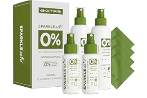 OPTIPAK Sparkle Anti-Reflective Eco Friendly Lens Cleaner Spray Kit |(2x) 4oz + (2x) 1oz Glasses Cleaner Bottle + (4x) Microfiber Cloth for Eyeglasses, Lenses, Screens and Sunglasses Cleaning Kit(8 Piece Set)