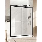 Sliding Glass Shower Door, 56-60" W x 72" H, Matte Black Aluminum Frame | 1/4" (6mm) Easy-Clean Tempered Glass, Anti-Splash Design, Rust-Resistant Hardware, for Walk-in Shower, Bathroom Remodel