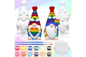 Hollowfly 2 Pack Pride Gnome Ready to Paint Your Own Rainbow Gnome Statues, 4" Gay Pride Month Mini Blank Unpainted Ceramics Figurines Craft DIY Art with Brush Palette Paint for Adult LGBT LGBTQ