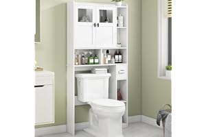 BonVache Farmhouse Over The Toilet Storage Cabinet, Space-Saving Bathroom Organizer Storage Cabinet with Barn Door and Shelve