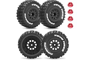 DAITOKU 12mm Hex RC Wheels and Tires for 1/10 Slash RC Off-Road Car RC Truck Tires RC Short Course Truck Tires for Traxxas TRX4 Slash Arrma Losi Tenacity Vkar 10sc Hpi RC Buggy Car 4PCS (Style A) - Black