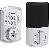 Weiser Powerbolt 3 Satin Chrome Keyless Entry Door Lock/Deadbolt Lock, 10-Button Keypad Door Lock with Auto Lock and 12-Month
