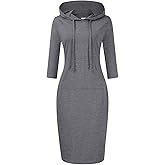 Clearlove Women's Stripe Pocket Knee Length Slim Pullover Hoodie Dress