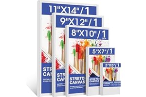 FUMILE Stretched Canvas, Canvases for Painting Multi 5 Pack 3x5,5x7,8x10,9x12,11x14(1 of Each), Cotton Primed Acid Free Blank Canvases for Painting for Oil Paint, Acrylic Paint, Gouache and Tempera.