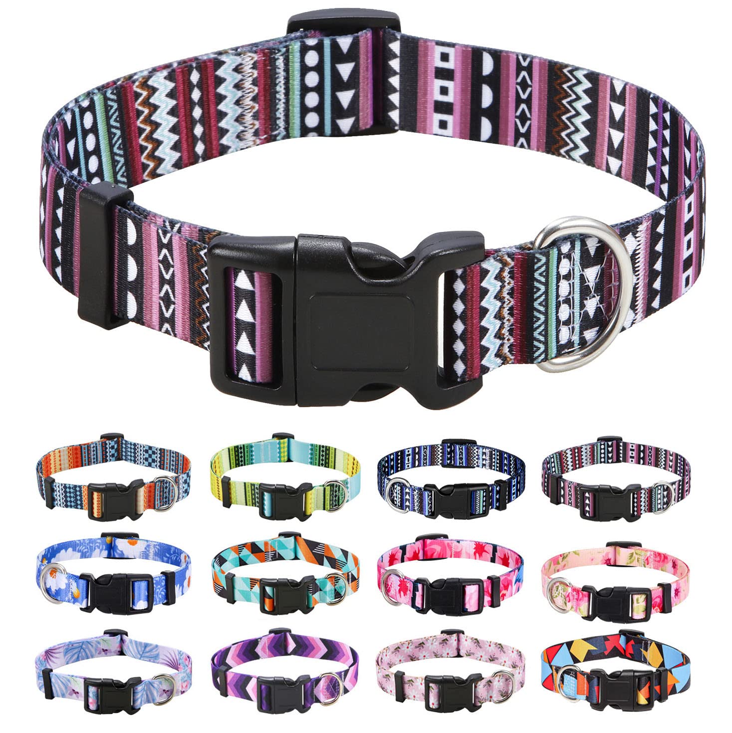 Mihqy Dog Collar for Large Dogs, Cute Small Medium Large Dog Pet Collar, with Bohemia Tribal Geometric Patterns, Soft Adjustable for Boy Girl Female Male Puppy Dog Collar(Bohemian Purple,L)