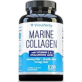 Marine Collagen Capsules Hyaluronic Acid & Vitamin C | 2,000mg Hydrolyzed Fish Collagen Peptides per Serving | Skin Elasticity, Hydration, Hair, Nail & Joint Support | Pescatarian-Friendly 30 Servings