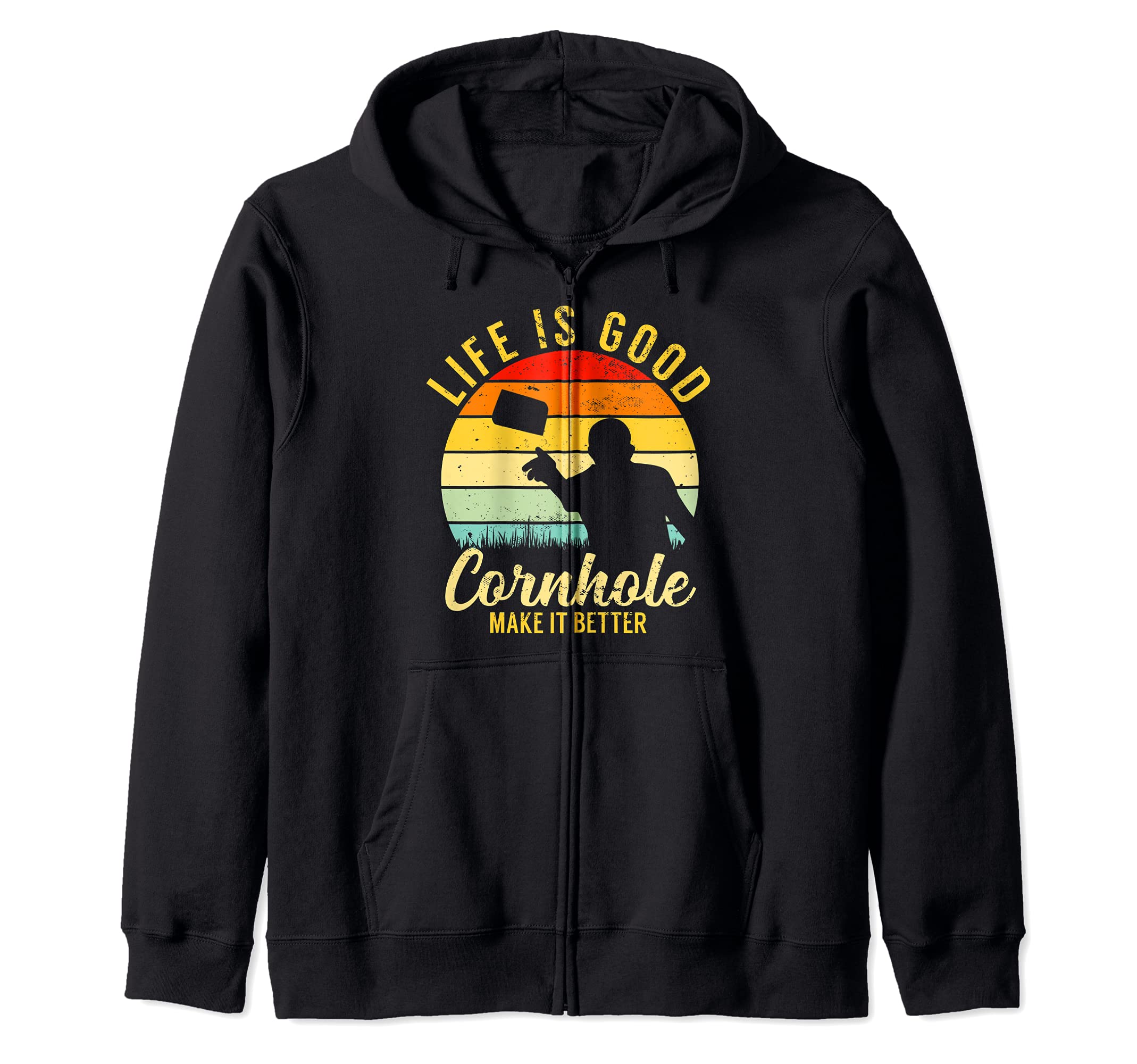 Life Is Better Cornhole Vintage Retro Team Tournament Zip Hoodie