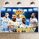 Madrid Football Birthday Party Decorations, 5x3ft Happy Birthday Back Drop Banner Theme Backdrop Banner for Soccer Party Decorations Indoor Outdoor.