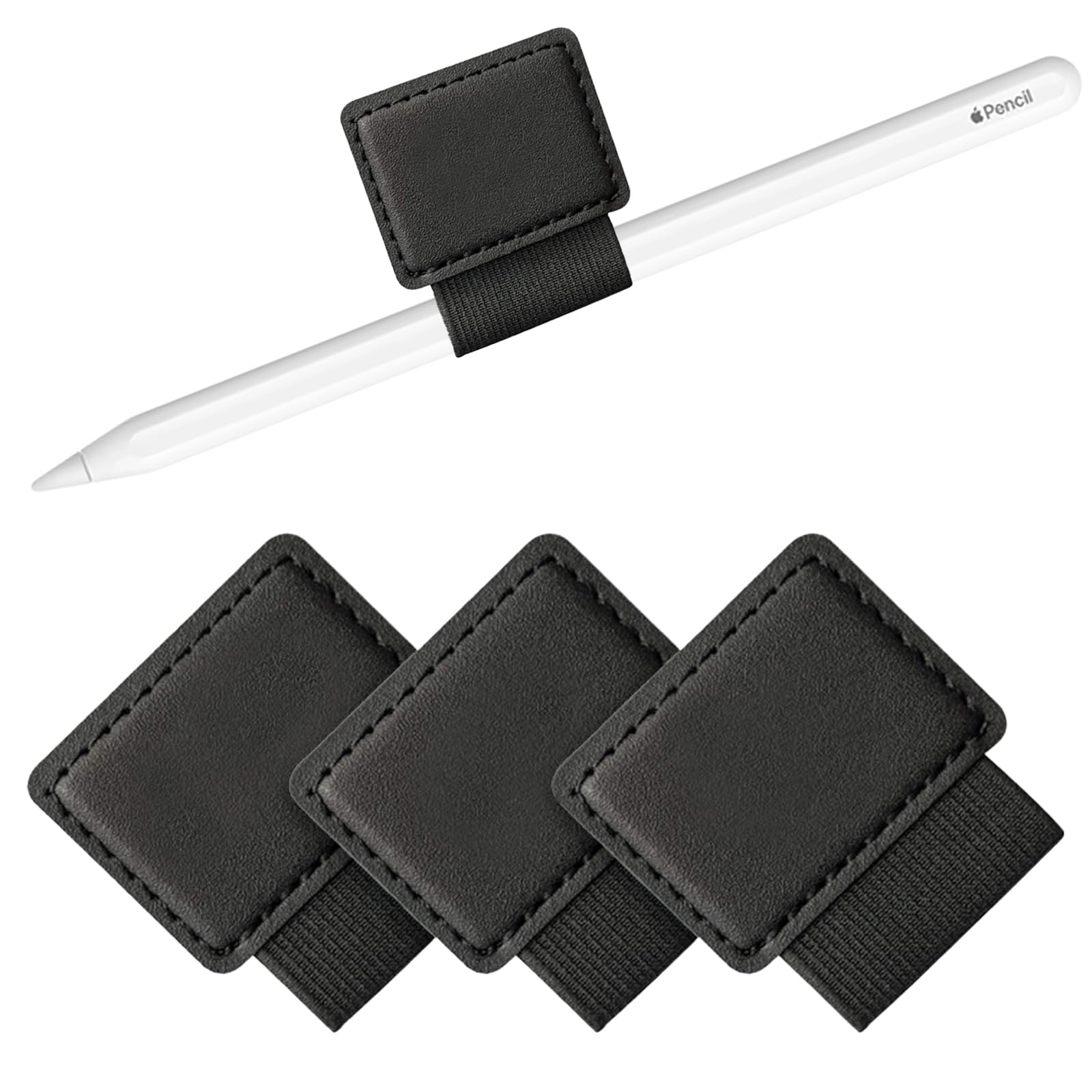 GIEEU 4PCS Pen Holders Set, Ideal for Organizing Apple Pencil and Pens,Leather Paste Pen Holder With Elastic Stick Stylus Loop,Black