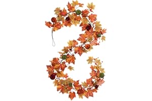RoseCraft Fall Garland, 6FT Autumn Maple Leaf Velvet Pumpkin/Berry Garland Fall Decor, for Home Harvest Thanksgiving Fireplace Front Door Indoor Outdoor Holiday Party Decorations.