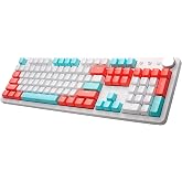 iRocks K73M Multi-Media Mechanical Gaming Keyboard, Cherry MX Brown Switch | 107 Keys with PBT Keycaps, Multi-Media Hotkeys &amp; Control Knob, Detachable USB-C Cable (Mint Peach)