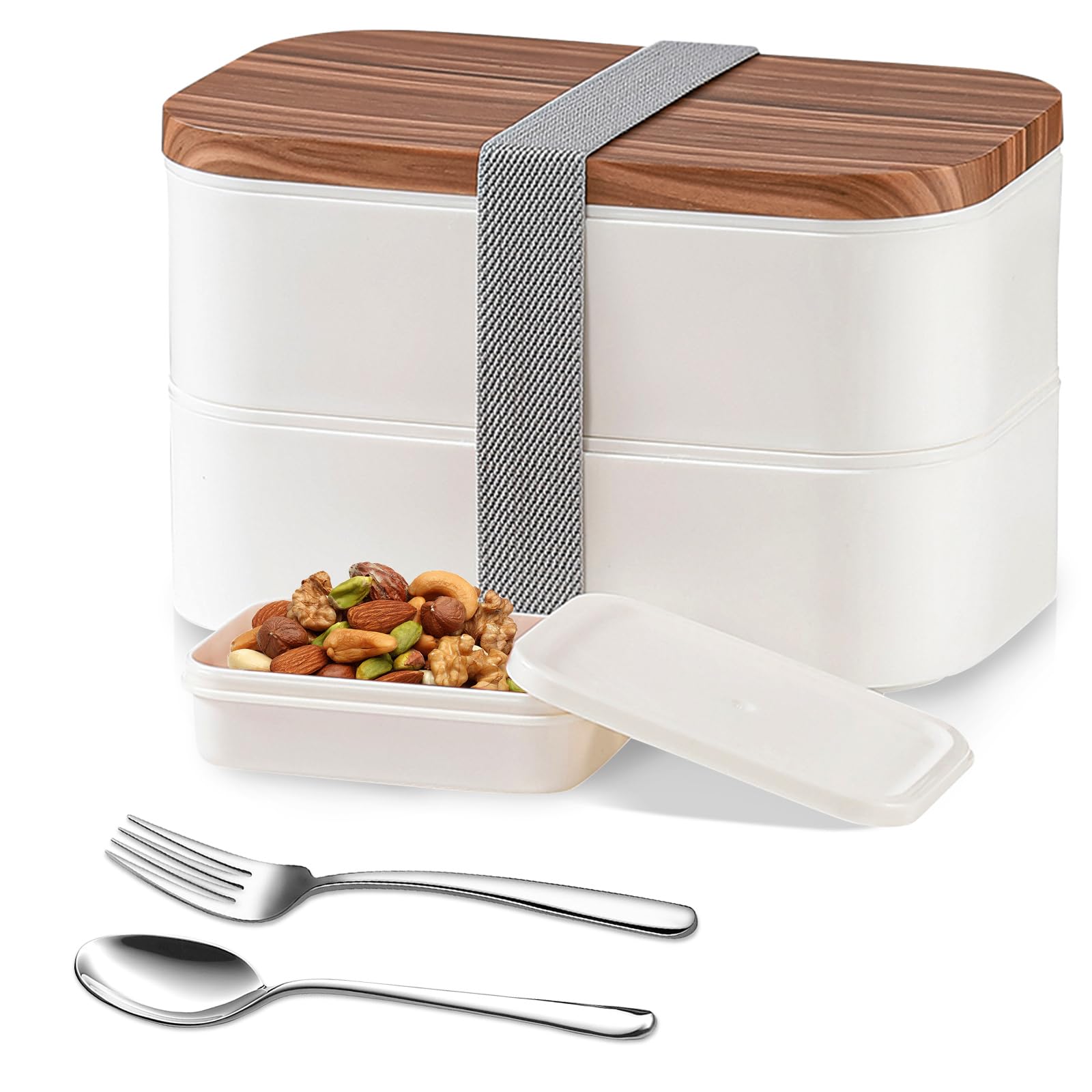 Yalucky Large Lunch Box 1600ml Bento Box Adult with Stainless Steel Cutlery and Sauce Compartment