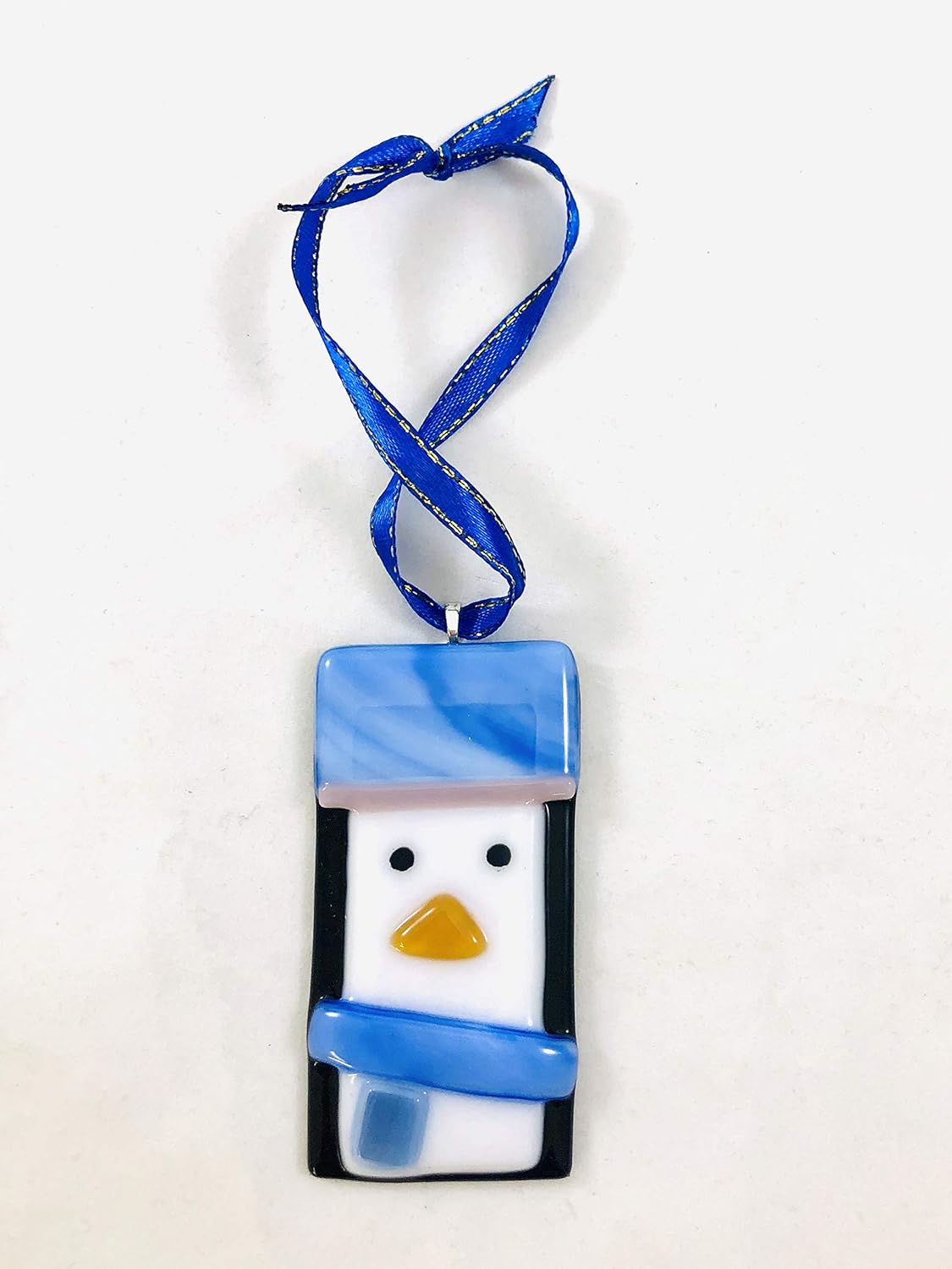 Penguin Christmas Ornament 3” Fused Glass Handmade