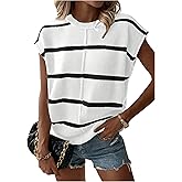 GORGLITTER Women's Sweater Vest Striped Short Sleeve Pullover Knit Sweater Tank Tops Casual Office Work