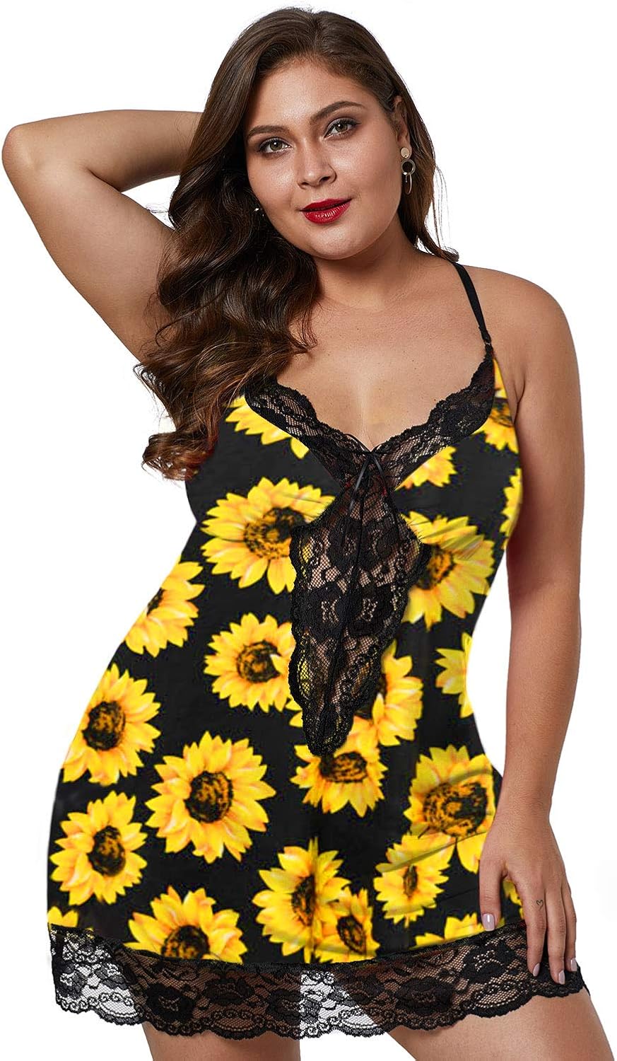 XAKALAKA Women Plus Size Babydoll Lingerie Back Crisscross Lace Trim Chemise Sleepwear at  Women’s Clothing store