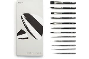 ARTIFY ART SUPPLIES ARTIFY 12 PCS Watercolor Brushes Set, Premium Synthetic Bristle Brushes for Watercolor, Gouache, FluidAcrylic - Detail Paint Brushes, Round, Flat, Cat's Tongue, Liner for Intermediate