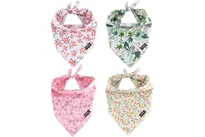 Gofshy Summer Spring Dog Bandanas-4PCS Pink Green Orange Floral Printing Dog Scarf Bib Kerchief Breed for Girl Dogs Small XS Pets Gift