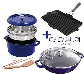 Staub. Set 3 Piezas Azules COCOTTE cm 26 con Canasta de ...