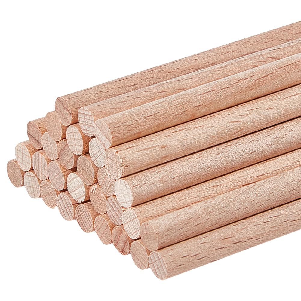 OLYCRAFT 30Pcs Round Wood Sticks 30cm Long Unfinished Beech Wooden Strips 6mm Round Dowels Strips Wooden Dowel Rod Natural Wood Sticks Model Accessories for Building Model DIY Craft Supplies