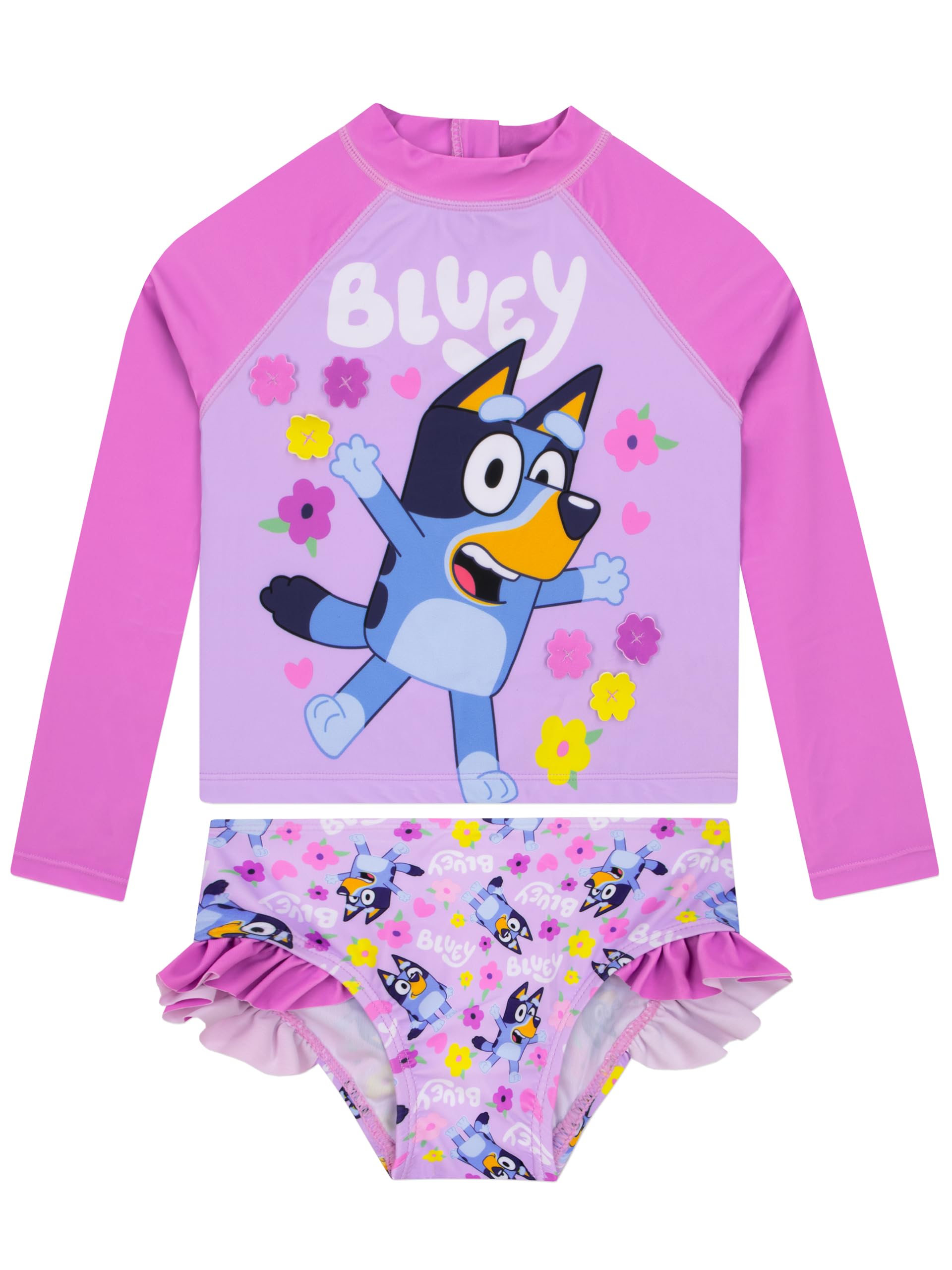 Photo 1 of Bluey Swimsuit, Girls Bathing Suit with Frills, Long Sleeve Swimming Suit for Girls, Pink 7