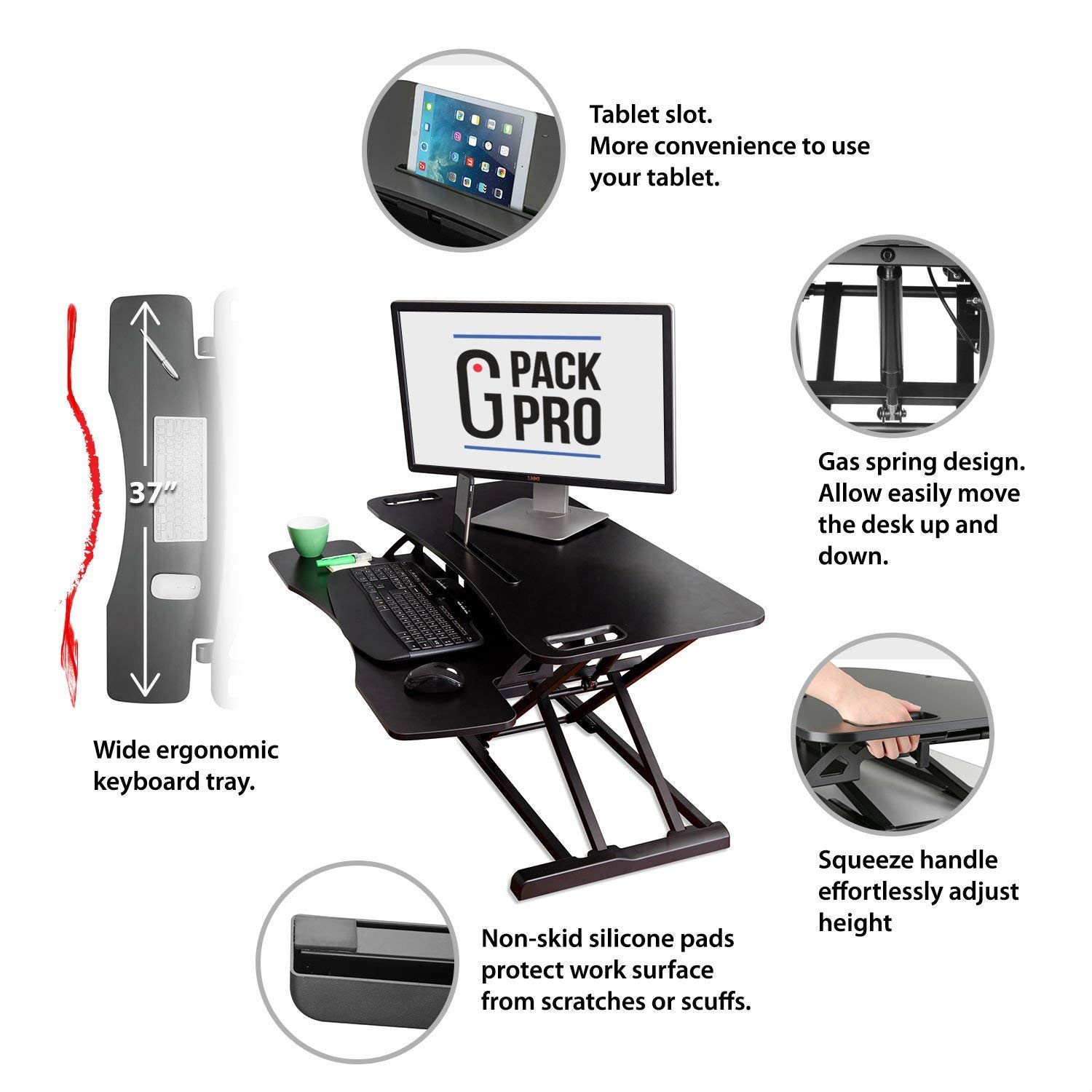 GPack Pro Standing Desk Converter Height Adjustable Stand Up Desk