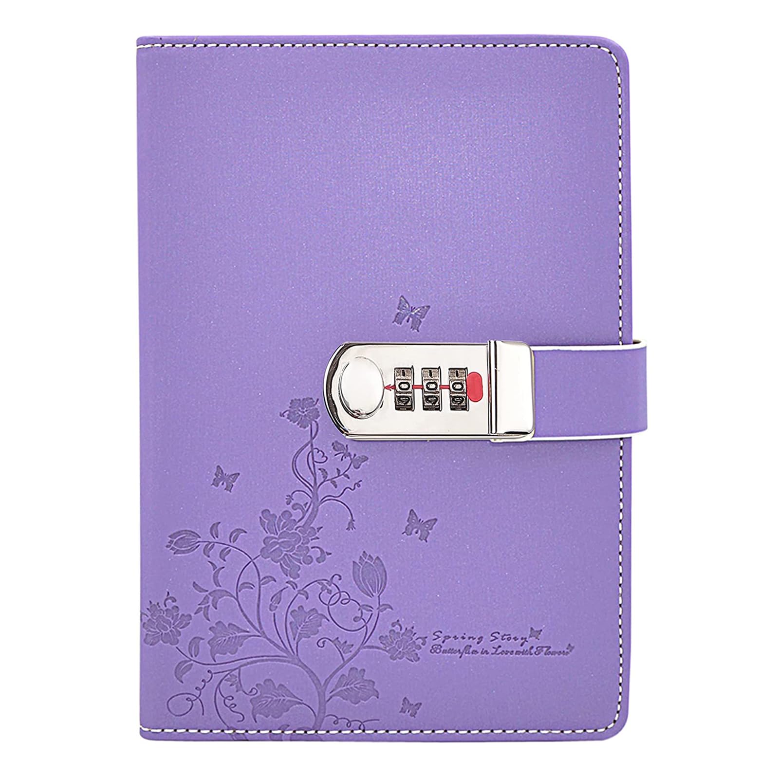 LinYesh PU Leather Password Notebook Writing Journal Diary Planner Organizer with Combination Lock, Butterfly and Flower Pattern Wire Binding Lined Dairy, 210x145mm
