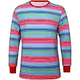 Adult Fun Colorful Costume Creepy Rainbow Striped Multicolored Tee Casual Long Sleeve Shirt for Unisex