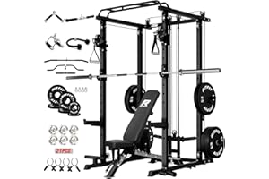 RitFit Upgraded PPC-P3 Power Cage, 3-in-1 Home Gym with Aluminum Pulley System, 1200LBS Capacity, Includes LAT Pulldown, Landmine, J-Hooks & 20+ Attachments, Fits Compact Spaces Black Red
