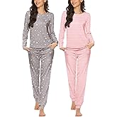 Ekouaer 2 Pack Pajama Sets for Women,Long Sleeve Top With Jogger Pants Lounge Set Sleepwear with Pockets