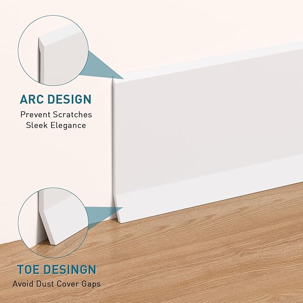 FLEXIBLE BASEBOARD MOLDING TRIM, 4 INCH X 20 FEET VINYL WALL BASE WITH 10% WIDER SELF-ADHESIVE TAPE, PEEL AND STICK COVE BASE, RUBBER WALL BASE BASEBOARD TRIM FOR GARAGE, LIVING ROOM,BATHROOMS, WHITE