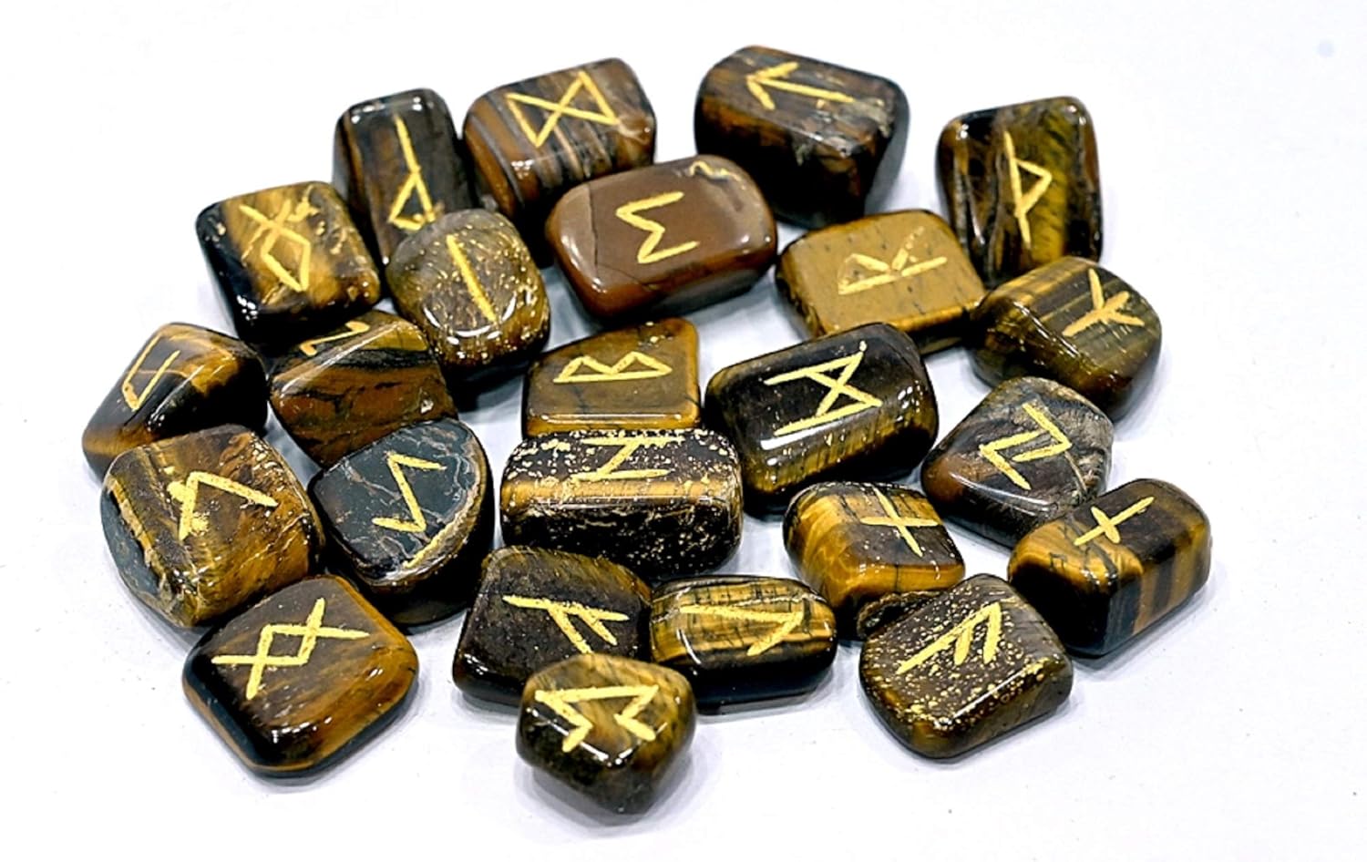 Indoor Fountains & Accessories - WholesaleGemShop Gemstones Tiger Eye Rune Set with Velvet Bag