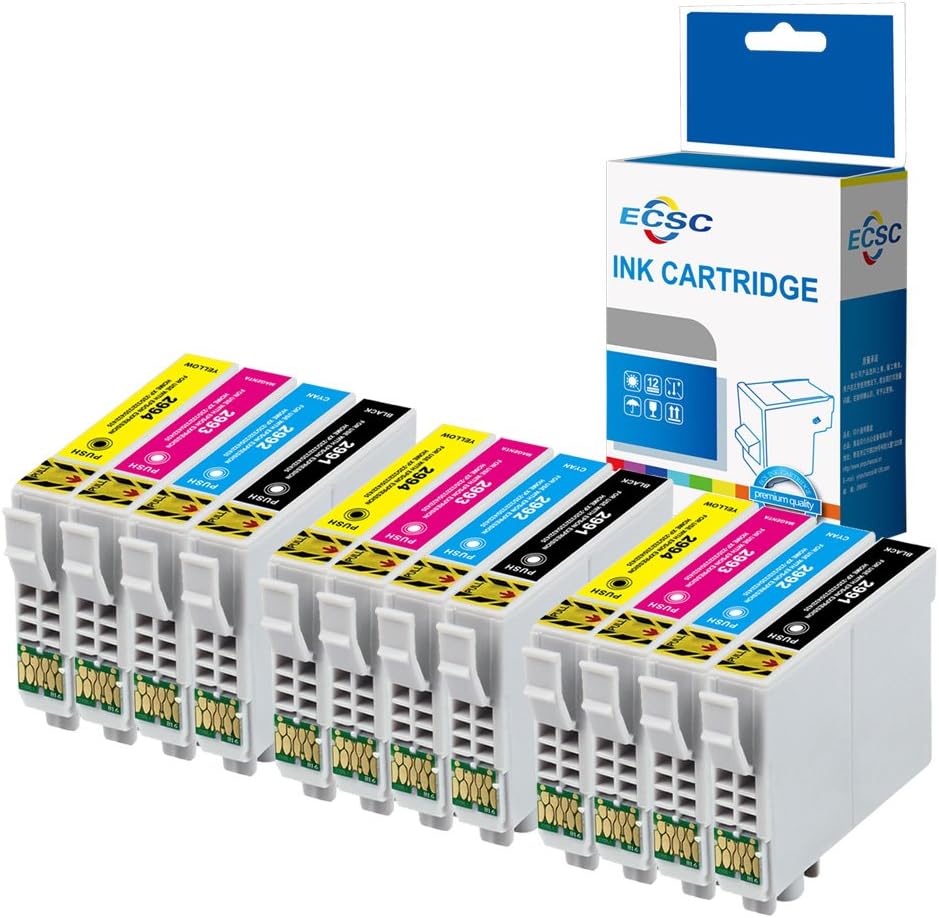 ECSC Compatible Ink Cartridge Replacement for Epson XP-455 XP-452 XP-445 XP-442 XP-435 XP-432 XP-355 XP-352 XP-345 XP-342 XP-335 XP-332 XP-257 XP-255 XP-247 XP-245 XP-235 T2996 (B/C/M/Y, 12-Pack)