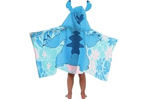 Jay Franco Kids Hooded Towel – 22" x 51" Super Soft Bath Wrap with 3D Hood, Beach, Pool & Travel, Official Licensed Product, Blue - Lilo & Stitch
