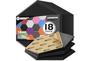 ZHERMAO 18 Pack Self-Adhesive Sound Proof Foam Panels, 12"X10"X 0.4"High-Density Acoustic Panels, Soundproof Wall Panels Eco-Friendly Insulation, Sound Panels for Recording Studio, Home & Office (Black)