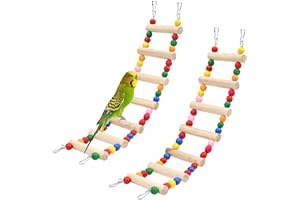 DVHEY 2Pcs 7-Step Bird Ladder Bridge,13.4 x 3.1 Inches Raw Wood and Edible Dye,Pet Hamster Climbing Ladder Swing Toys Suitable for Small to Medium Birds,Bird Cage Accessories (7 Ladders -2pcs)