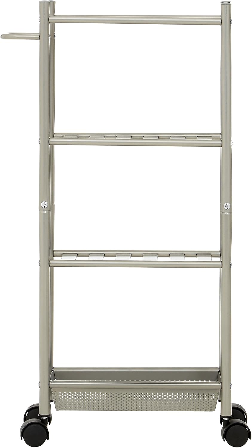 Premier 4 Tier Trolley, With Basket, Brush Nickel, Silver, H75 x W39 x D16cm - Image 3