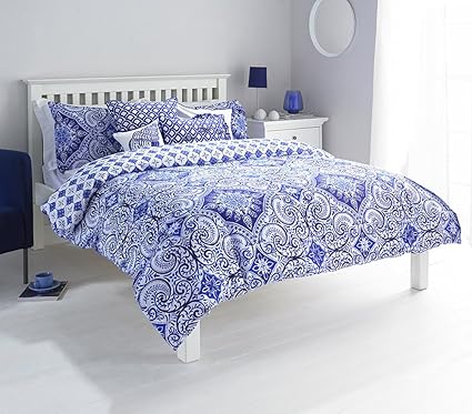 Paoletti Ionia King Size Perkal-Bettwäsche Bettbezug und Kissenbezug Set Bettwäsche, Indigo Blue