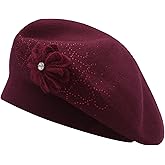 ZLYC Women French Beret hat Reversible Solid Color Floral Warm Knitted Beret Cap