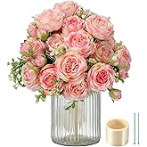 ZINHO 4 Packs Artificial Peony Flowers, 20 Heads & 16 Buds, Realistic Fake Silk Flowers for Home Decor, Wedding Bouquets DIY Crafts Includes 2 Ties & 1.8m Ribbon (Pink)