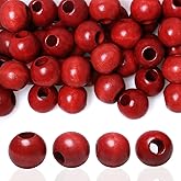 120Pcs 20mm Red Wooden Macrame Beads Large Hole Vintage Style Wood Spacer Beads for Craft/Garland/Christmas Tree/Tassel Decor/Holiday Decoration (8mm Hole)