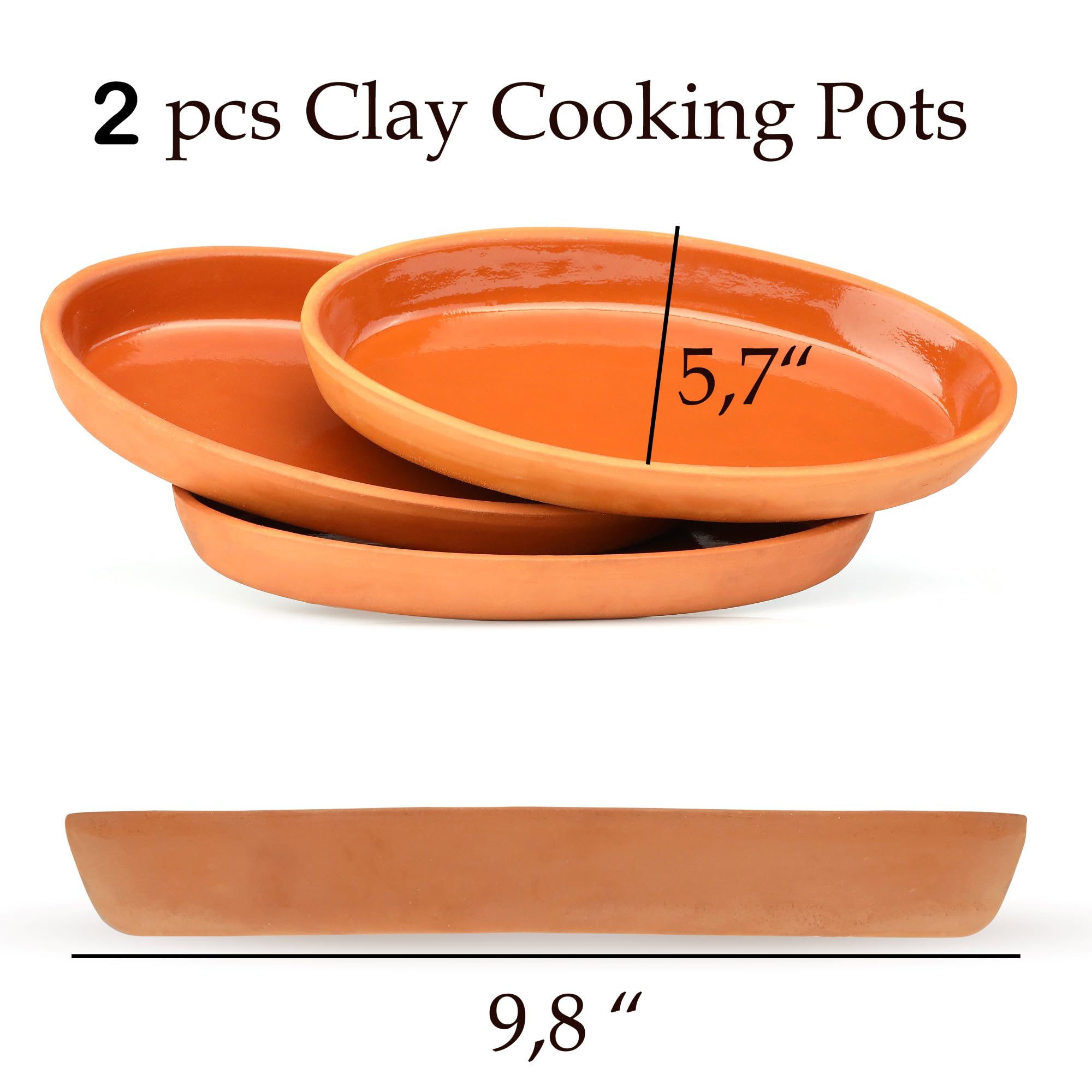 Clay Pot for Cooking - Meat, Fish, Vegetables Pans Set of 2 - Terracotta Mexican Pottery, Indian Cooking Pots, Oven Safe, Premium Quality Clay Cookware, Baking Pan, Meat, Fish Cooking Pan