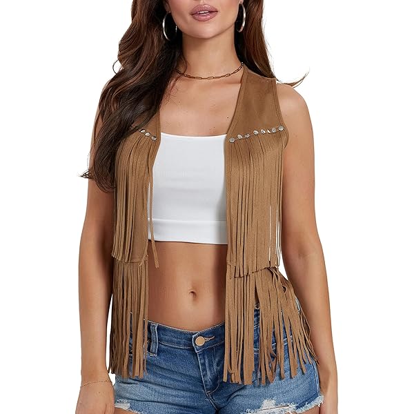 トップス CITYSHOP FRINGE VEST Kiluex Women Fringe Vest 70s Rock Concert Sleeveless Tassels