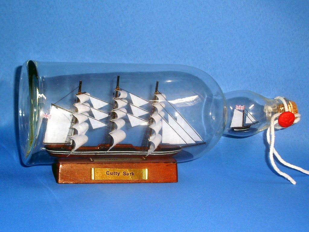 Cutty Sark Model Ship in Glass Bottle 11" - Boat In A Bottle - Cutty Sark Model