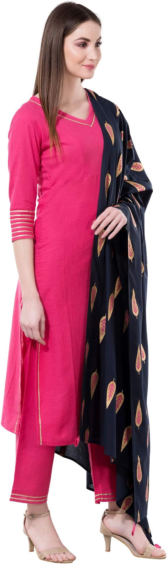 Khushal K Women's Cotton Kurta With Palazzo Pant Dupatta Set
