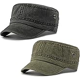 2 Pack Cadet Army Caps Cotton Military Style Patrol Hats Adjustable Veteran Flat Top Hat
