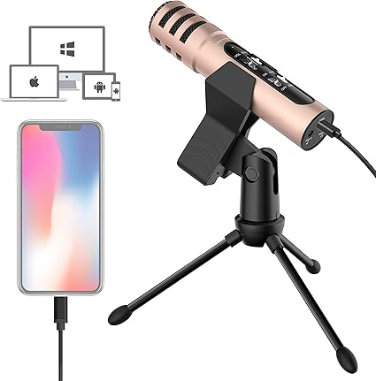 Amazon Com Lesyafel Microphone For Iphone With Desktop Tripod Plug Play Android Ps4 Mac And Windows For Live Broadcast Youtube Video Studio Musical Instruments