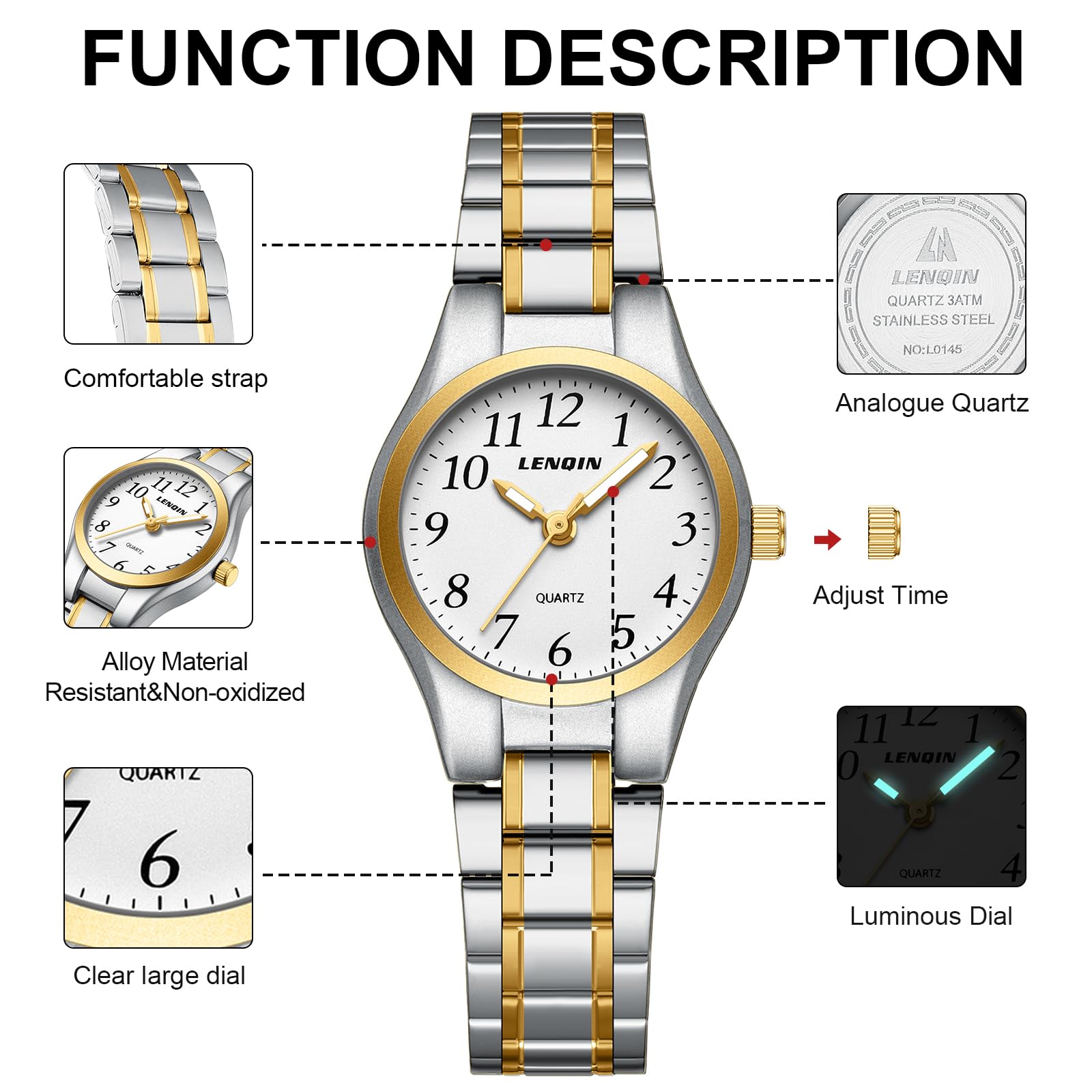 LN LENQIN Women's Watch Stainless Steel Wrist Watch Women's Waterproof Watch Women's Classic Analogue Quartz Women's Watches