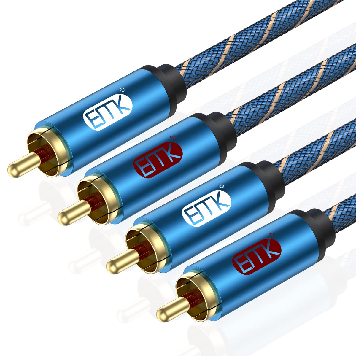 EMK 2 RCA Cable, 2 x RCA Phono to 2 x RCA Phono Cable Male to Male R&L Subwoofer Cables Gold-plated Plug Nylon Braided Stereo Audio Cables for TV, Speaker, Gaming Consoles, Amplifier (3m)